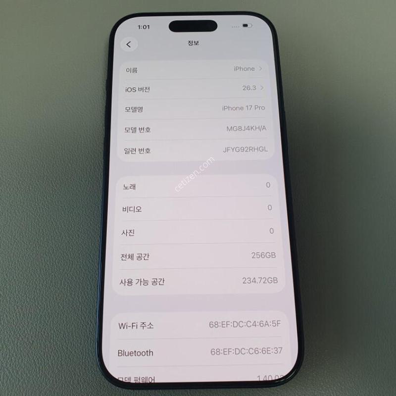 ������17 ���� / 256GB / ������ / ���͸����� 99%